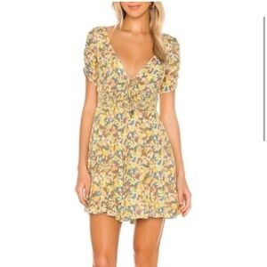 Free People Yellow and Blue Puff Sleeve Sundress